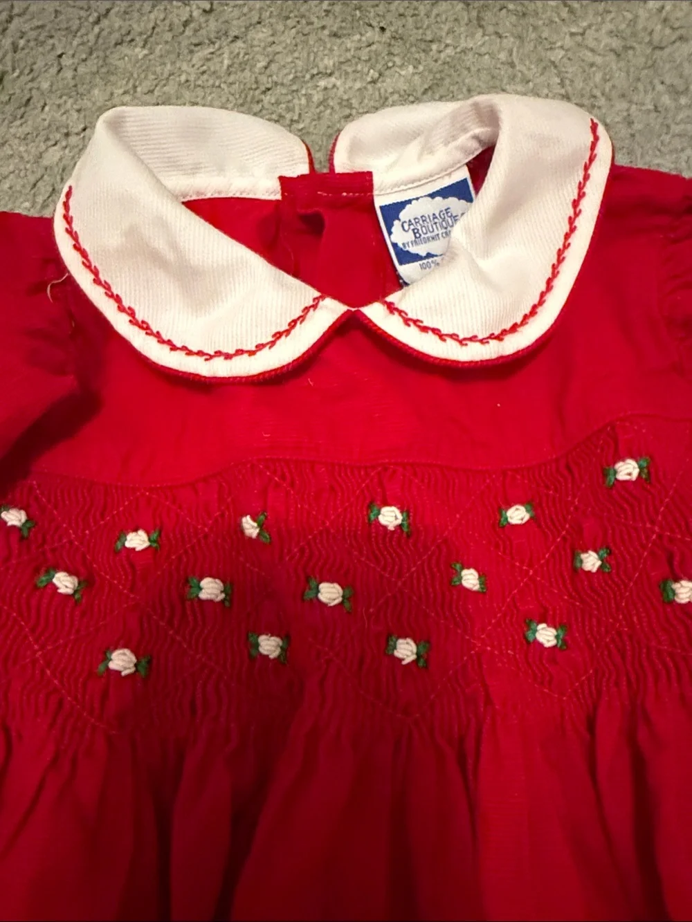 Red Girls’ Peter Pan Collar Smocked Christmas corduroy Dress